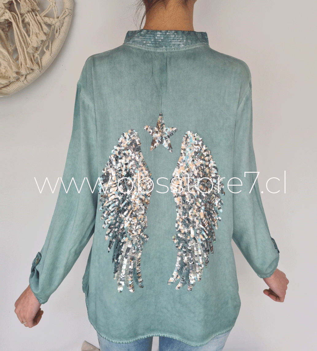Blusa estilo Italiana lino & viscosa Estrellas en Bolsillo