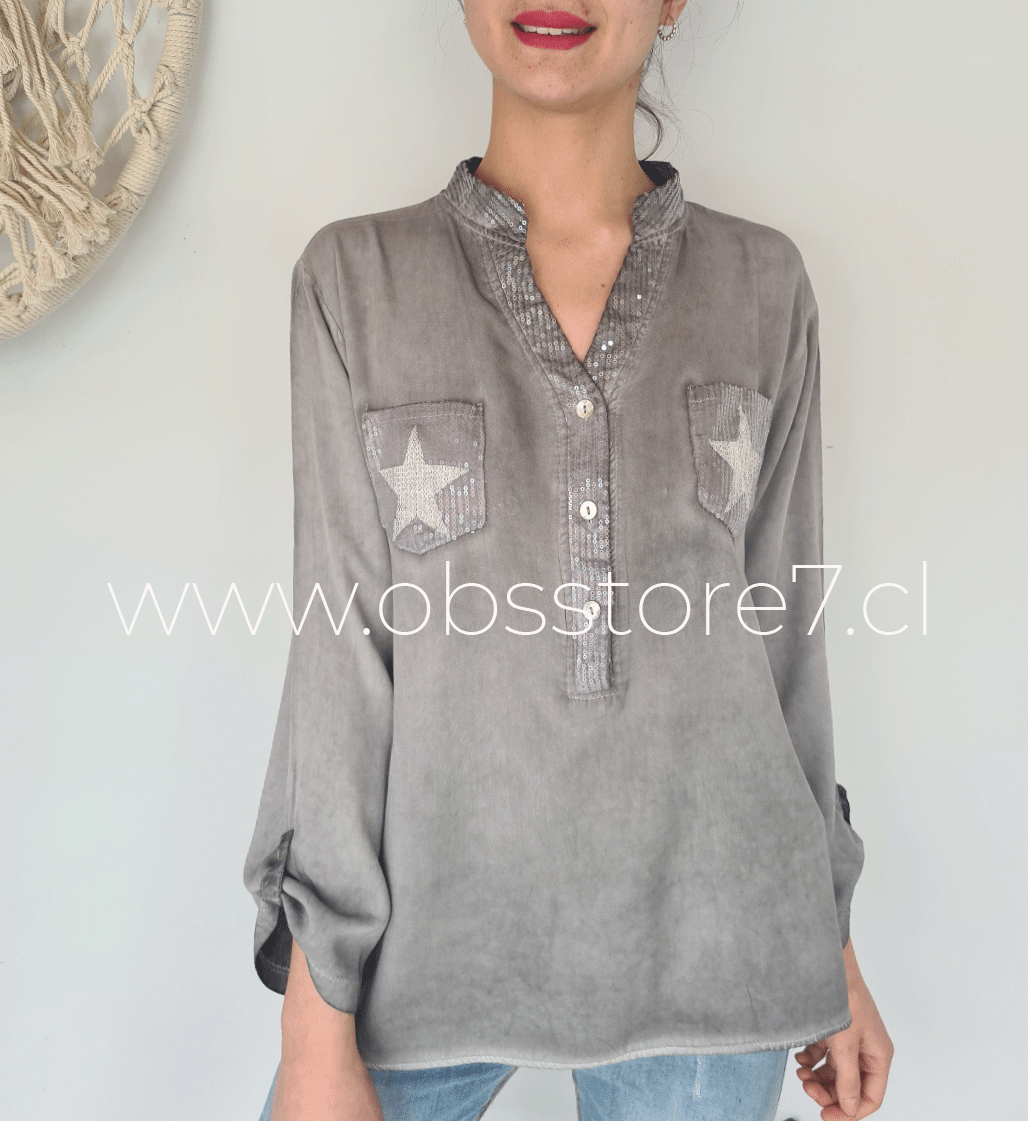 Blusa estilo Italiana lino & viscosa Estrellas en Bolsillo – Obs