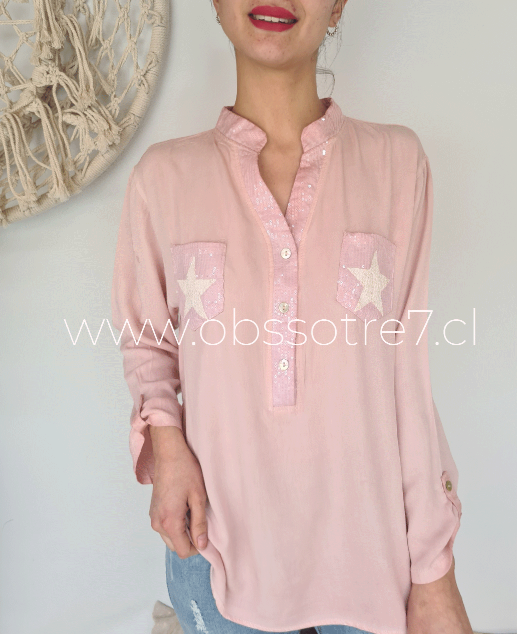 Blusa estilo Italiana lino & viscosa Estrellas en Bolsillo