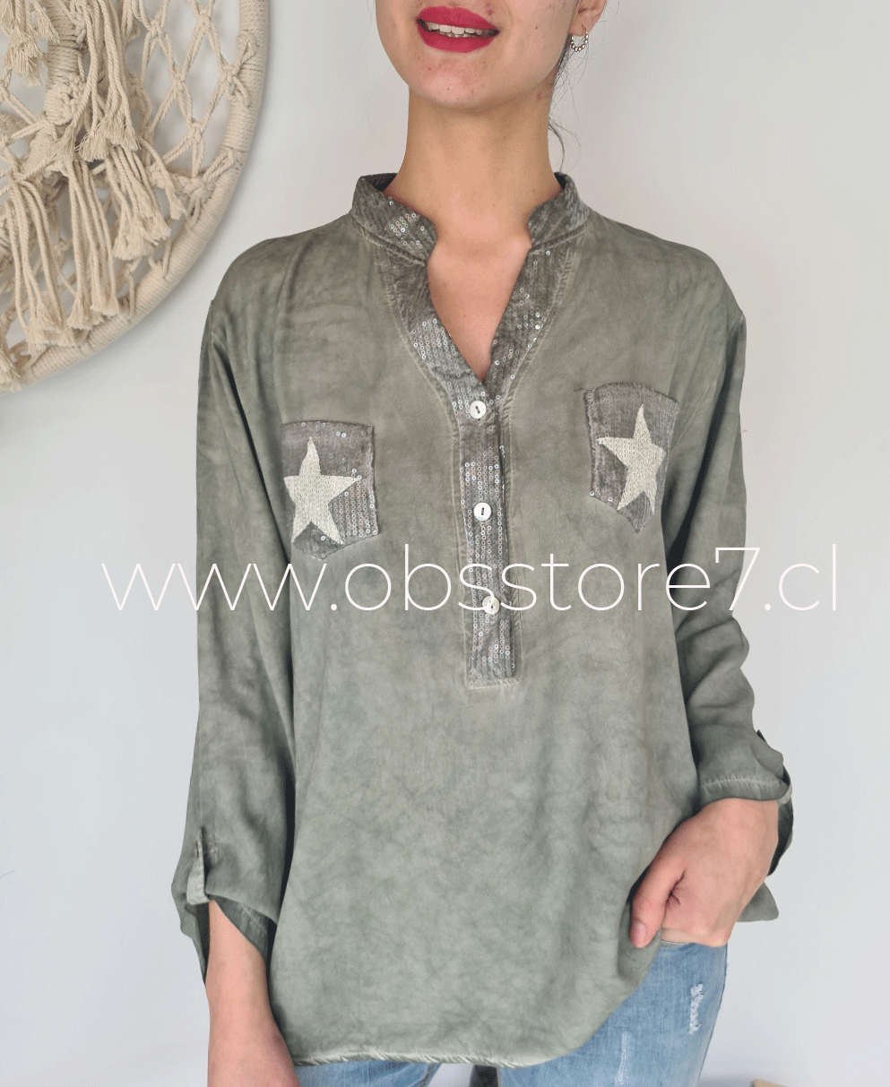 Blusa estilo Italiana lino & viscosa Estrellas en Bolsillo – Obs Store 7